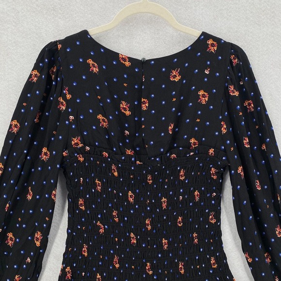 Free People Two Faces Mini Dress Womens XS Black Smocked Waist Balloon Sleeve - Picture 10 of 16